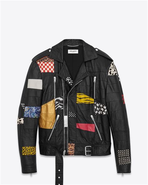 ysl multi patch leather jacket|SAINT LAURENT Leather Jackets for Men .